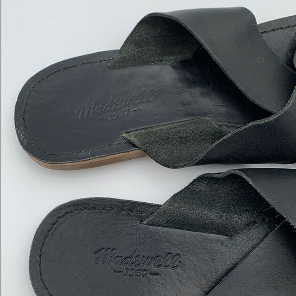 Madewell Black Leather Women's slip on cross over Sandals size 10 - Picture 8 of 10